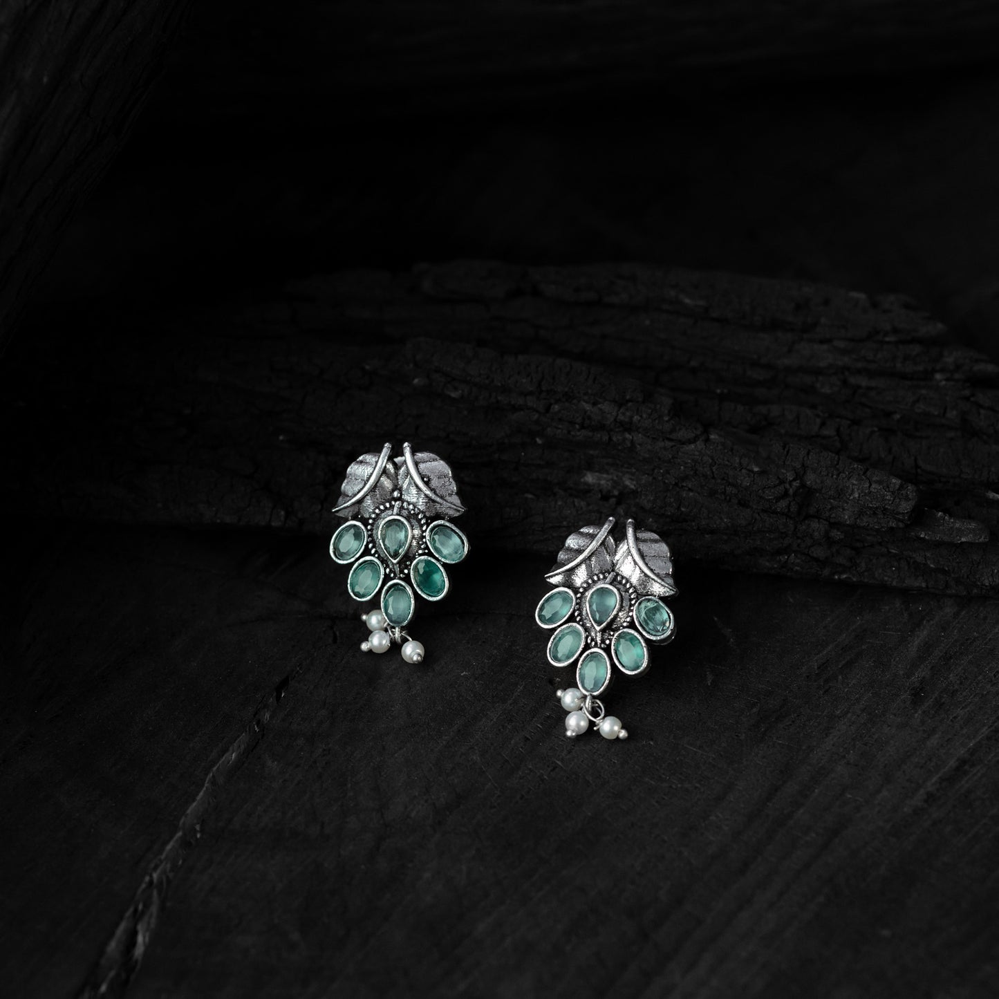 Saanjh Bela Sea Green Leaves Oxidised Necklace Set