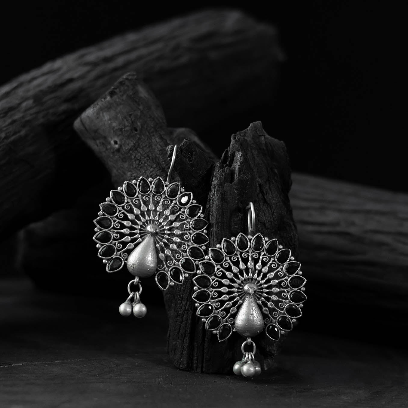 Saanjh Bela Mayuri Black Oxidised Earrings