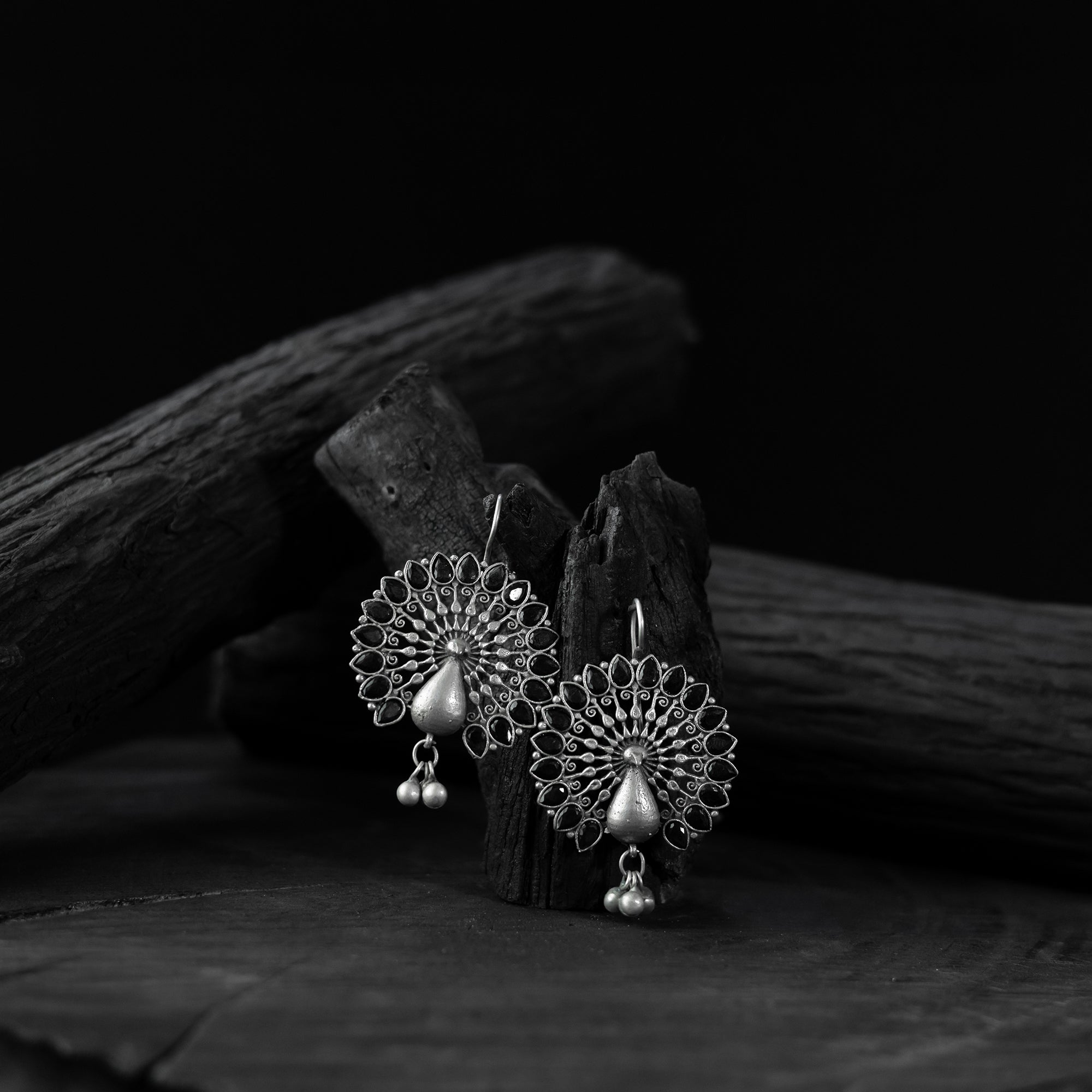Saanjh Bela Mayuri Black Oxidised Earrings