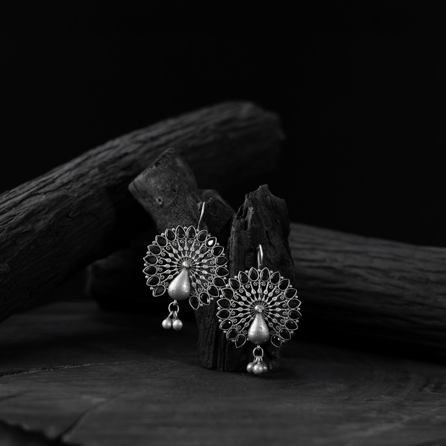 Saanjh Bela Mayuri Black Oxidised Earrings