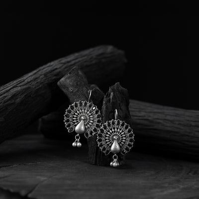 Saanjh Bela Mayuri Black Oxidised Earrings