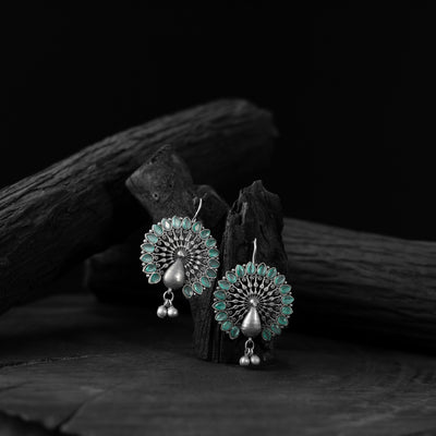 Saanjh Bela Mayuri Light Green Oxidised Earrings