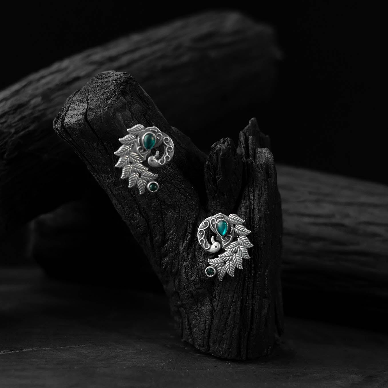Mayuri Saanjh Bela Green Oxidised Earrings
