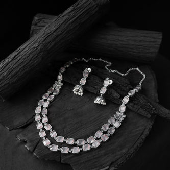 Saanjh Bela Light Pink Double Layered Oxidised Necklace Set