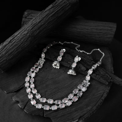 Saanjh Bela Light Pink Double Layered Oxidised Necklace Set