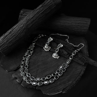 Saanjh Bela Black Double Layered Oxidised Necklace Set
