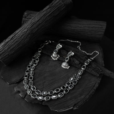 Saanjh Bela Black Double Layered Oxidised Necklace Set