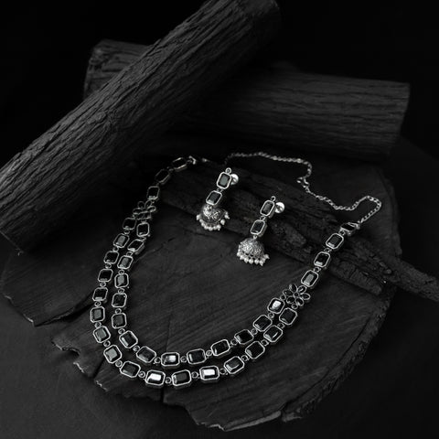 Saanjh Bela Black Double Layered Oxidised Necklace Set