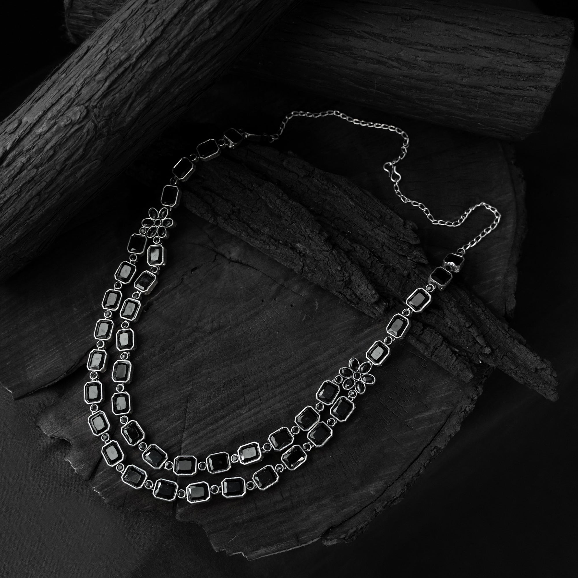 Saanjh Bela Black Double Layered Oxidised Necklace Set