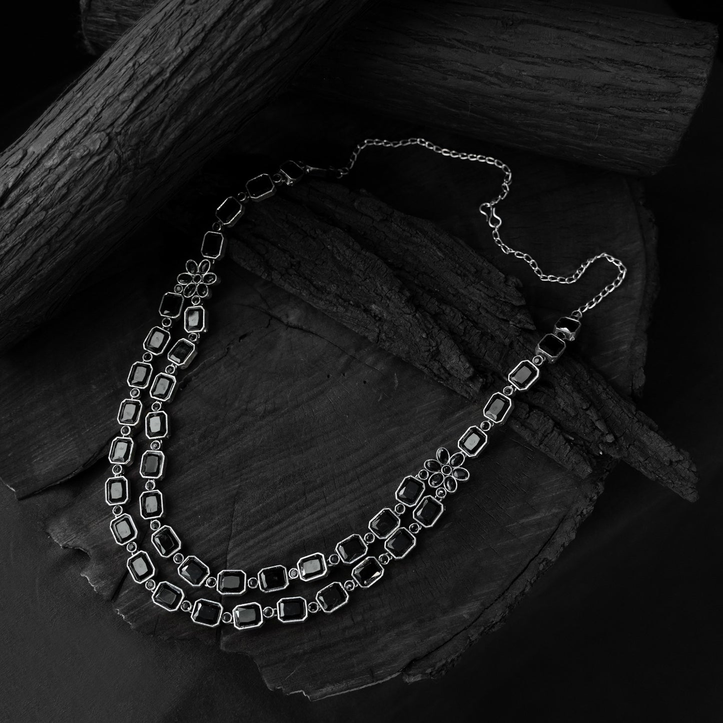 Saanjh Bela Black Double Layered Oxidised Necklace Set