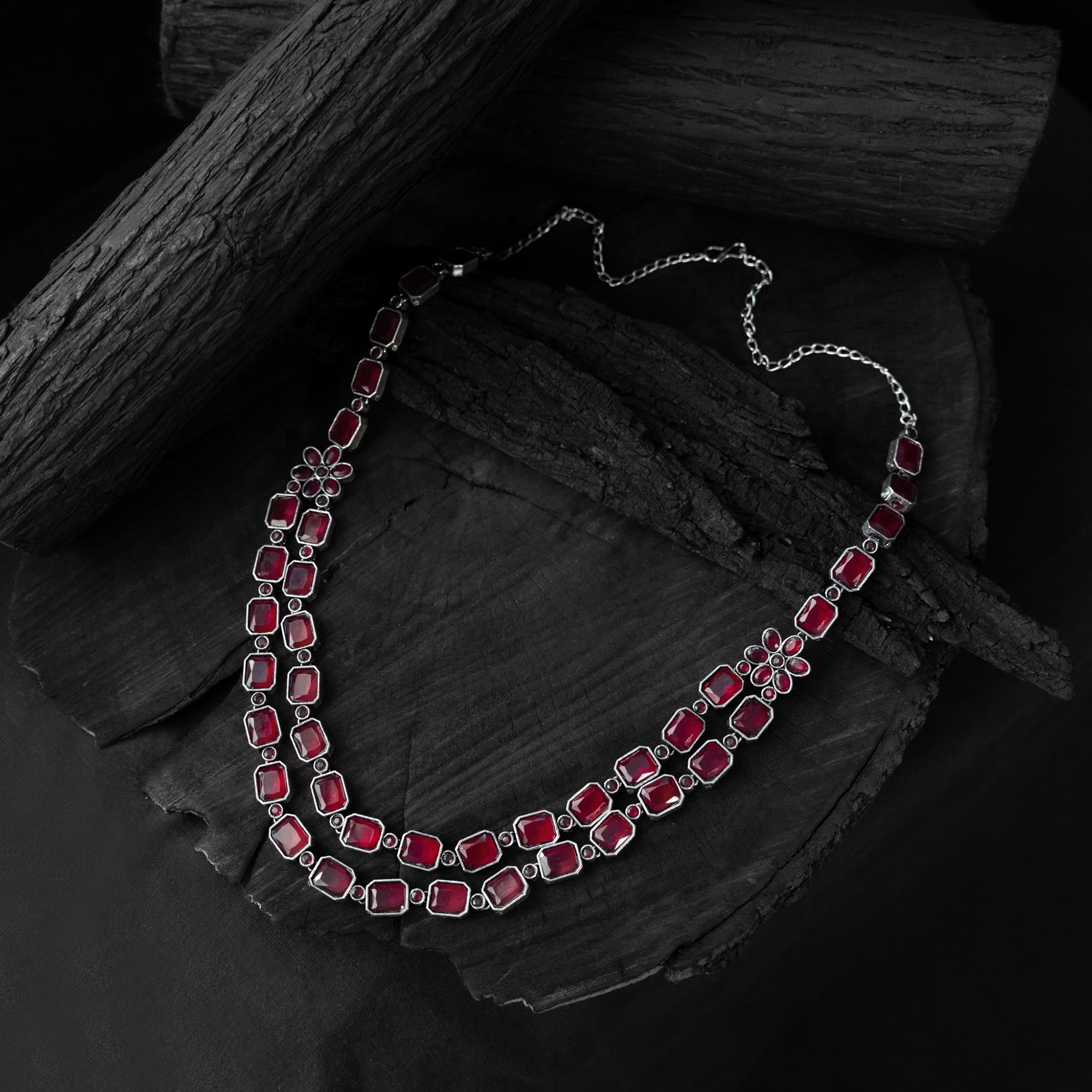 Saanjh Bela Pink Double Layered Oxidised Necklace Set