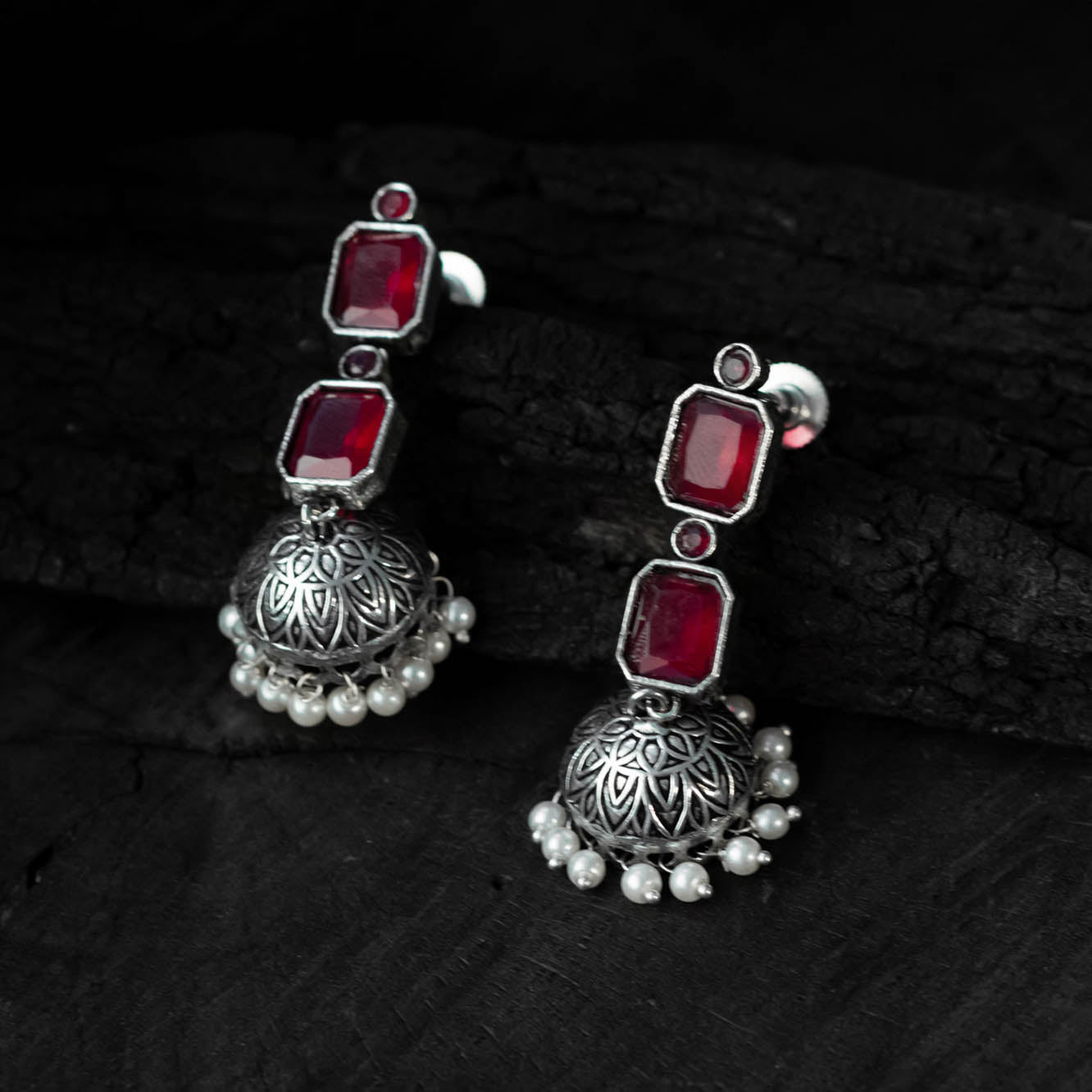 Saanjh Bela Pink Double Layered Oxidised Necklace Set