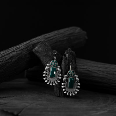 Saanjh Bela Green Elephant Flower Oxidised Earrings