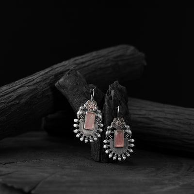 Saanjh Bela Pink Elephant Flower Oxidised Earrings