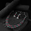 Saanjh Bela Green & Pink Double Layered Oxidised Necklace Set