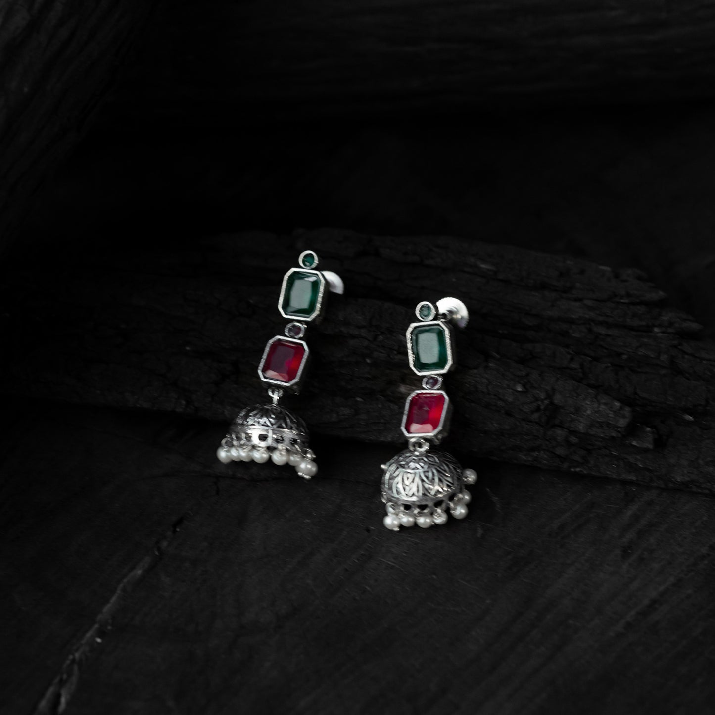 Saanjh Bela Green & Pink Double Layered Oxidised Necklace Set