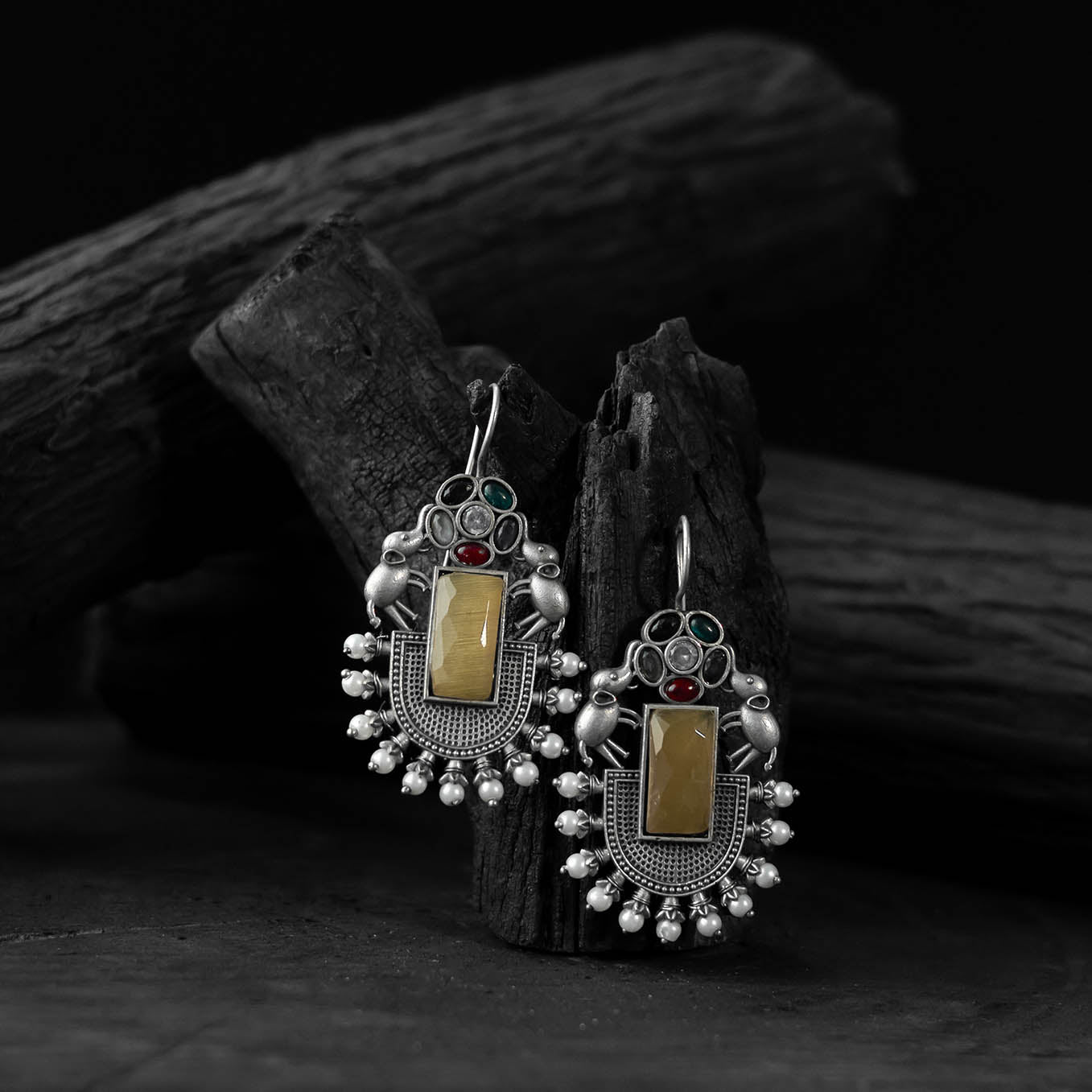 Saanjh Bela Multicolor Elephant Flower Oxidised Earrings