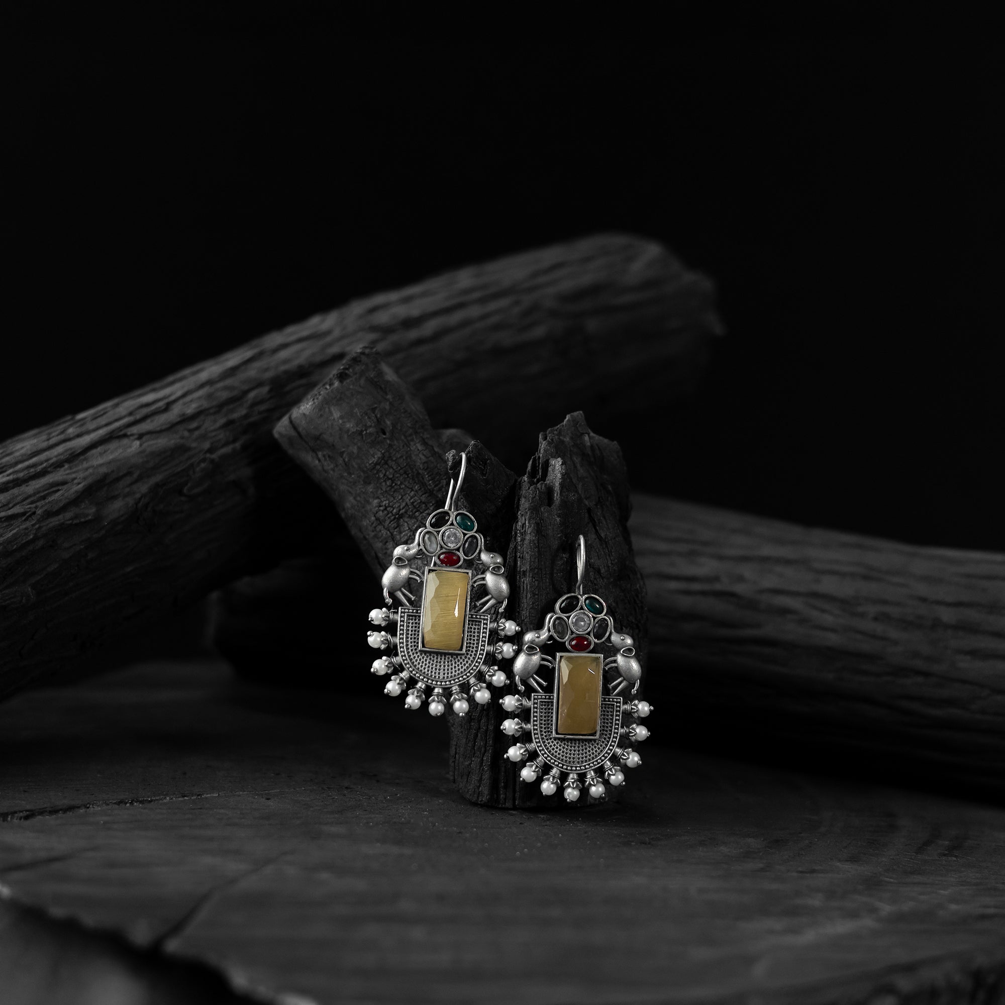 Saanjh Bela Multicolor Elephant Flower Oxidised Earrings