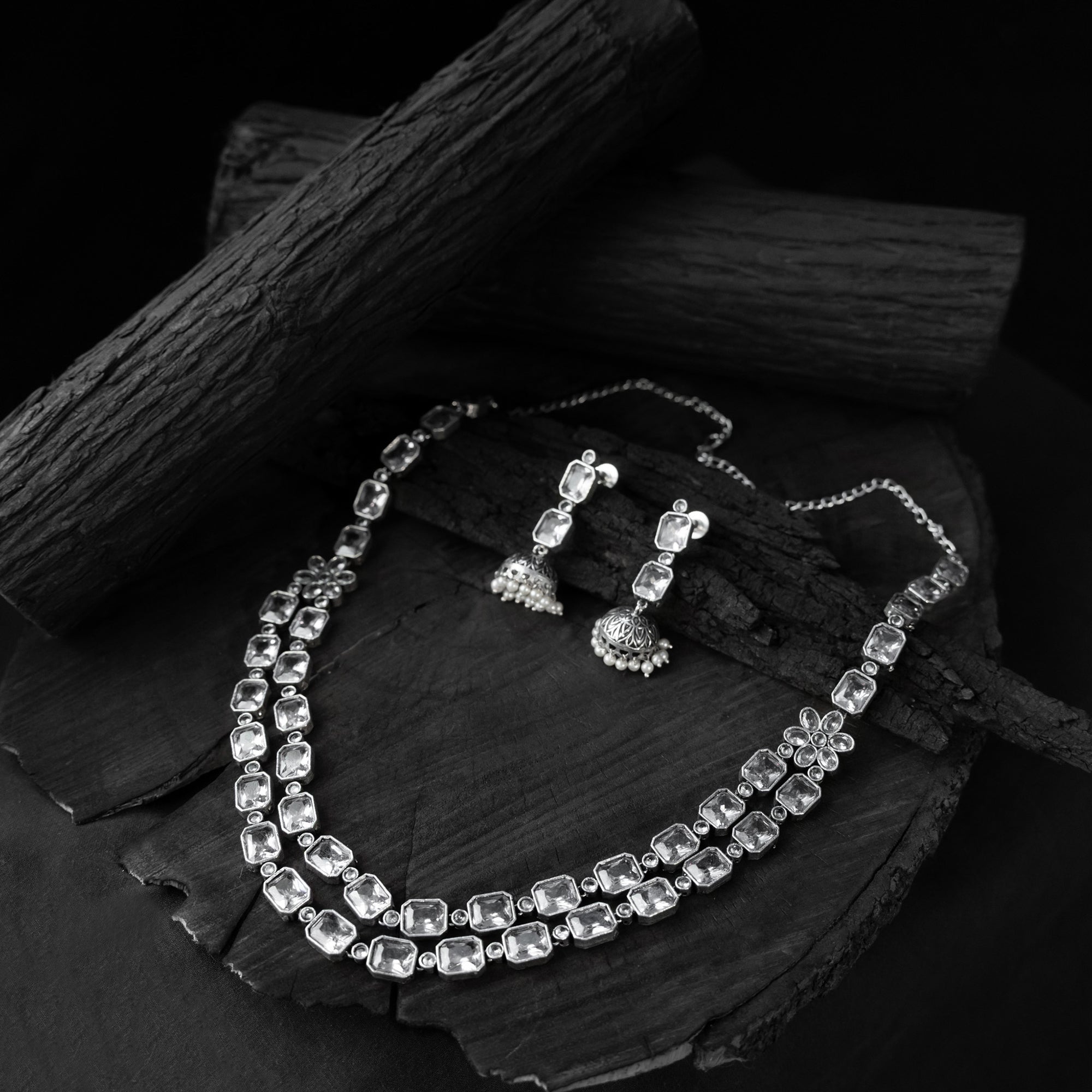 Saanjh Bela Double Layered Oxidised Necklace Set