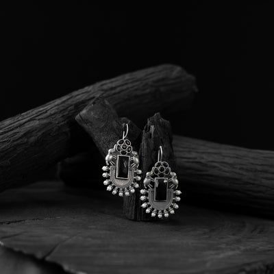 Saanjh Bela Black Elephant Flower Oxidised Earrings