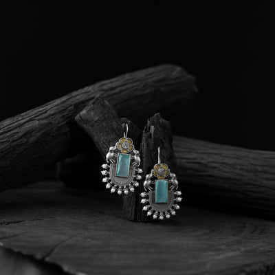 Saanjh Bela Yellow & Blue Elephant Flower Oxidised Earrings