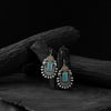 Saanjh Bela Yellow & Blue Elephant Flower Oxidised Earrings