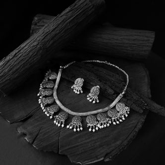 Saanjh Bela Floral Oxidised Necklace Set