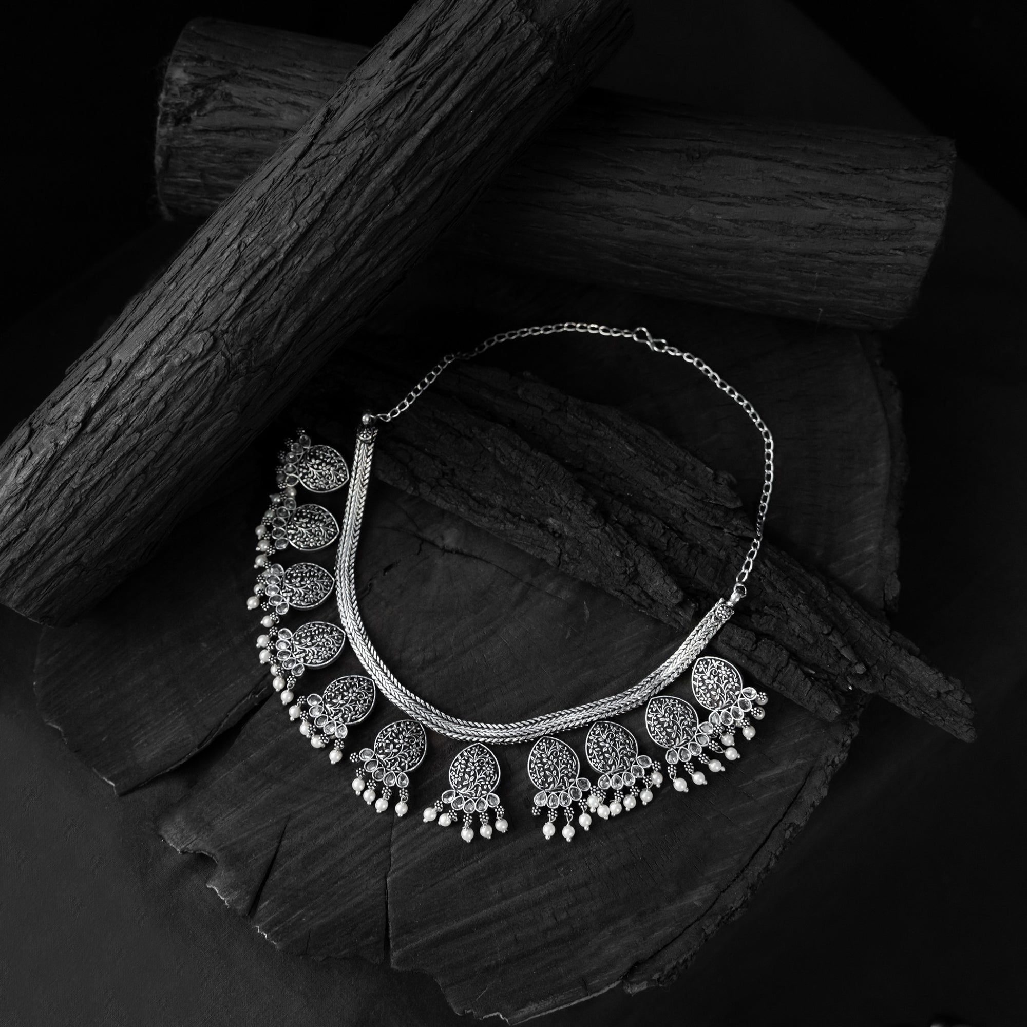 Saanjh Bela Floral Oxidised Necklace Set