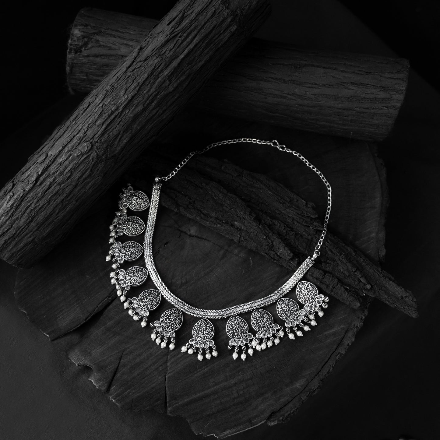 Saanjh Bela Floral Oxidised Necklace Set