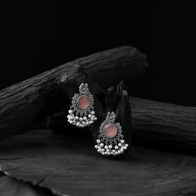 Saanjh Bela Mayura Pink Oxidised Earrings