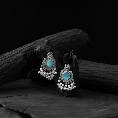 Saanjh Bela Mayura Sky Blue Oxidised Earrings