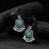 Saanjh Bela Mayura Teal Green Oxidised Earrings