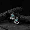 Saanjh Bela Mayura Teal Green Oxidised Earrings