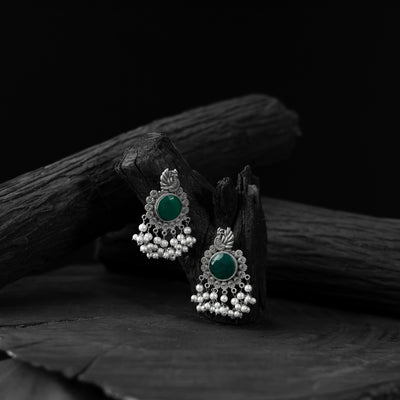 Saanjh Bela Green Mayura Oxidised Earrings