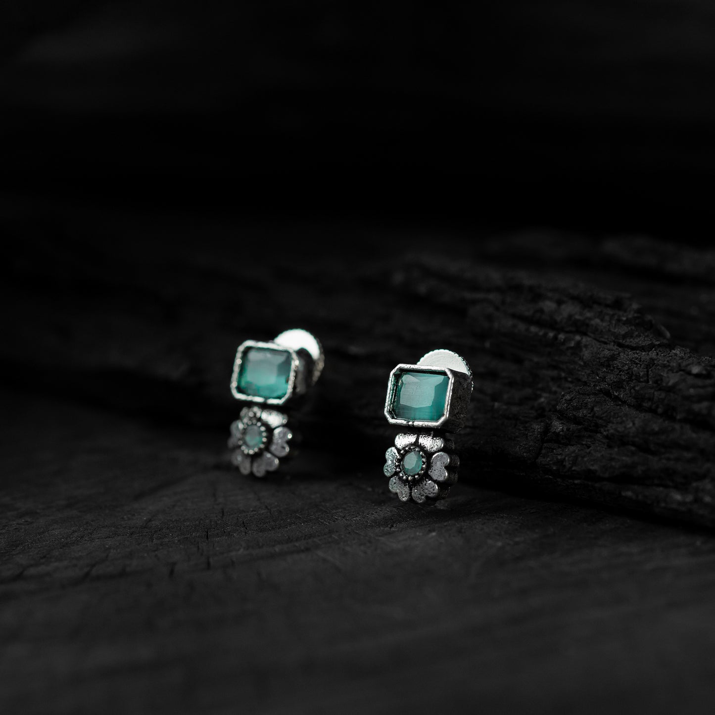 Saanjh Bela Sea Green Blossom Oxidised Necklace Set