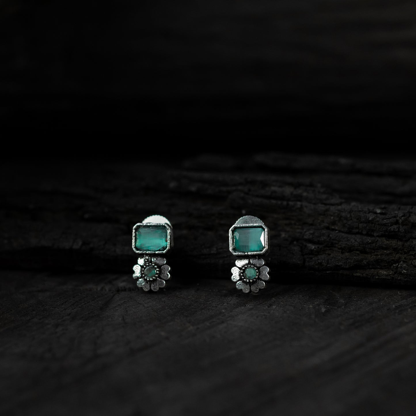 Saanjh Bela Sea Green Blossom Oxidised Necklace Set