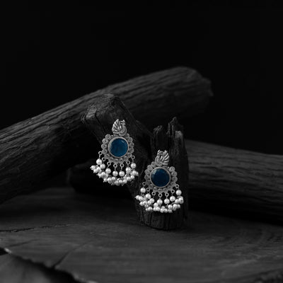 Saanjh Bela Blue Mayura Oxidised Earrings