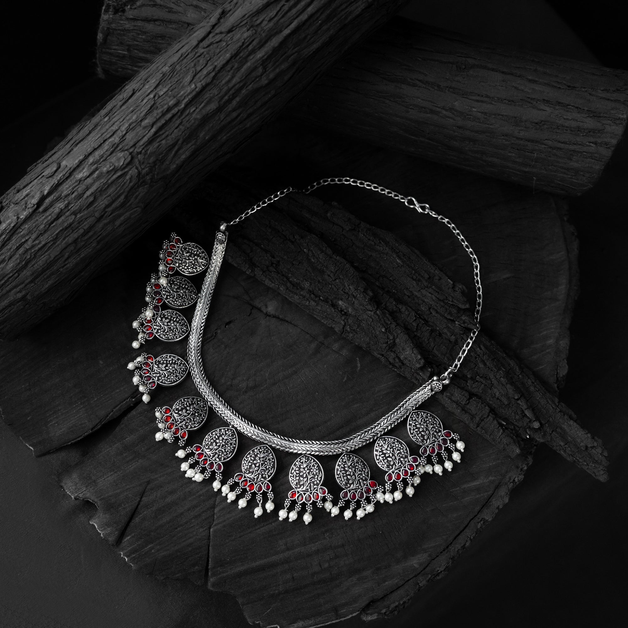 Pink Saanjh Bela Floral Oxidised Necklace Set