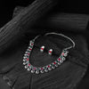 Saanjh Bela Green & Ruby Blossom Oxidised Necklace Set