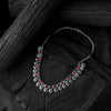 Saanjh Bela Green & Ruby Blossom Oxidised Necklace Set