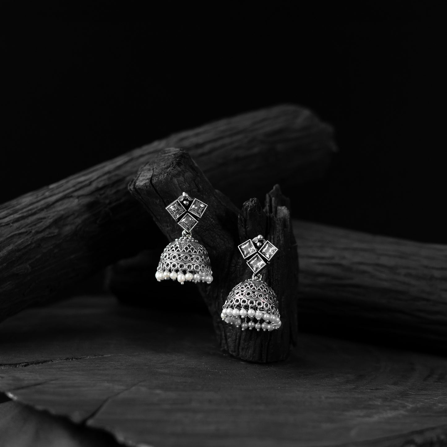 Saanjh Bela Square Oxidised Jhumka Earrings
