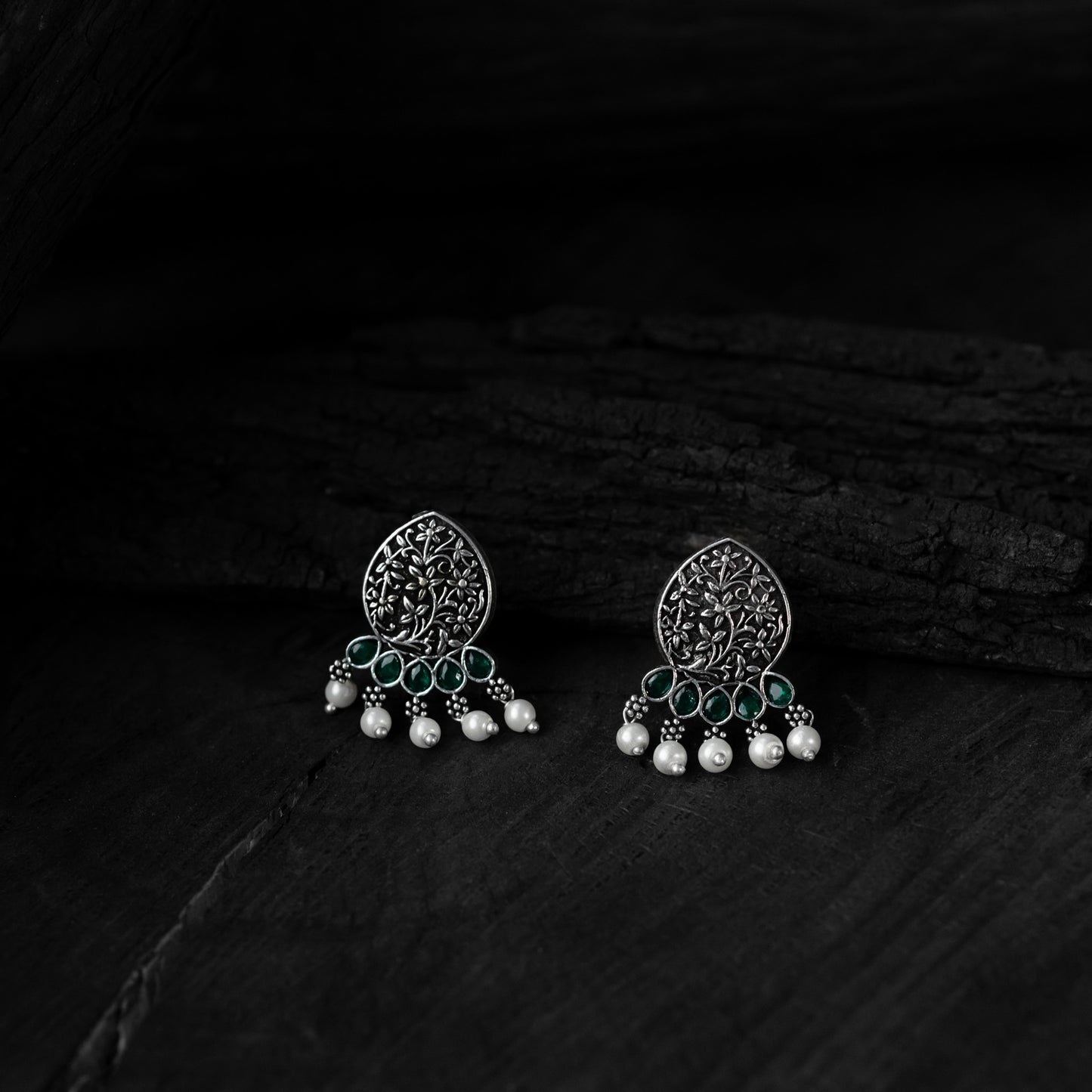 Green Floral Saanjh Bela Oxidised Necklace Set