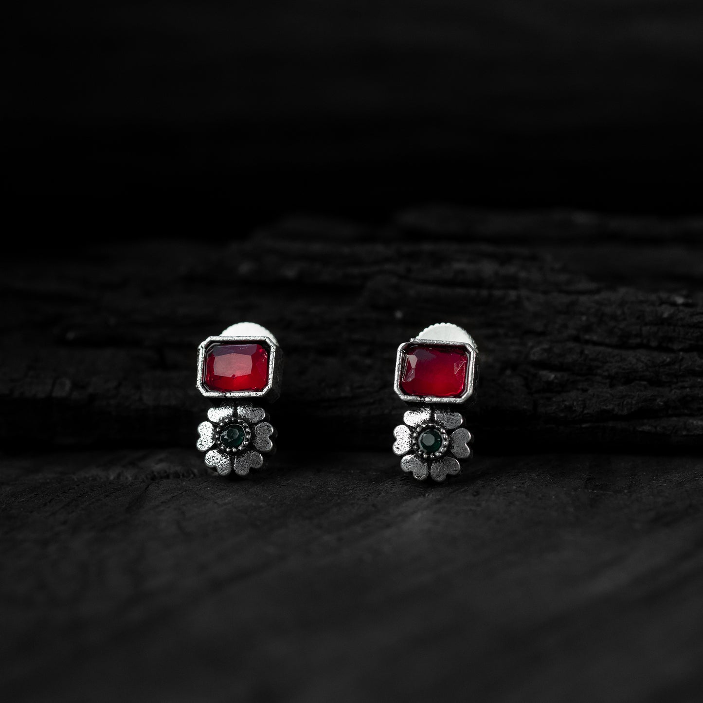 Saanjh Bela Green & Ruby Blossom Oxidised Necklace Set