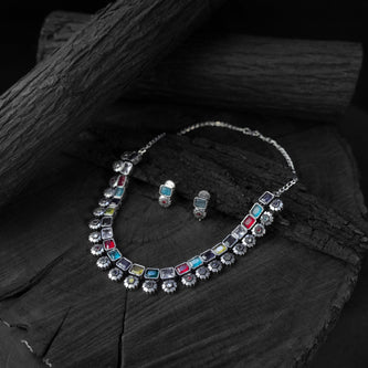 Saanjh Bela Multicolor Blossom Oxidised Necklace Set