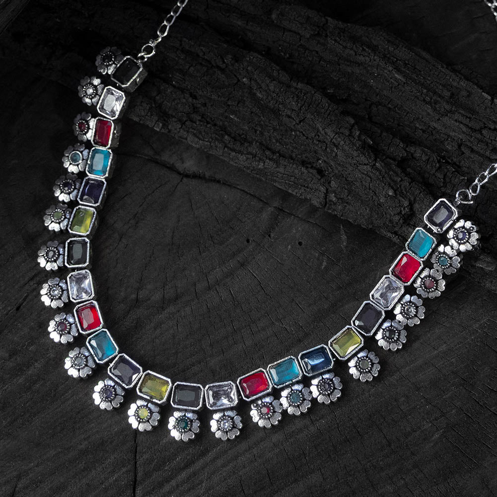 Saanjh Bela Multicolor Blossom Oxidised Necklace Set
