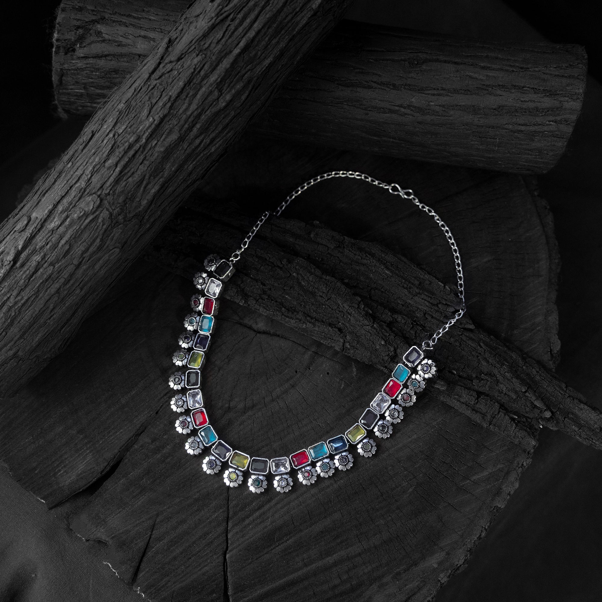 Saanjh Bela Multicolor Blossom Oxidised Necklace Set