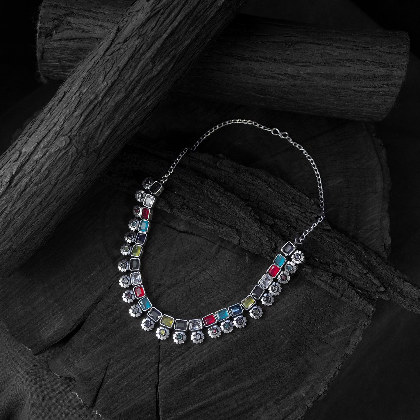 Saanjh Bela Multicolor Blossom Oxidised Necklace Set