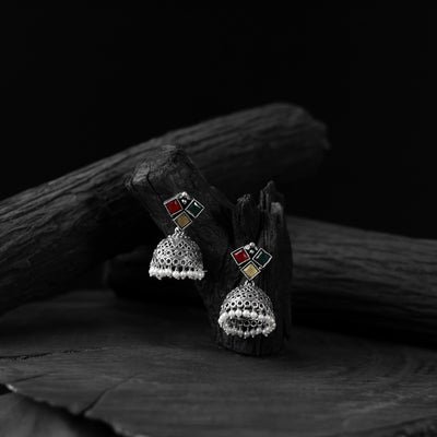 Saanjh Bela Multicolor Square Oxidised Jhumka Earrings