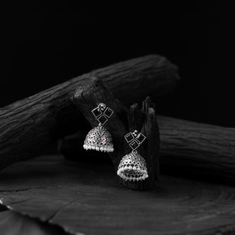 Saanjh Bela Black Square Oxidised Jhumka Earrings