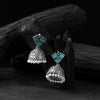 Saanjh Bela Sky Blue Square Oxidised Jhumka Earrings